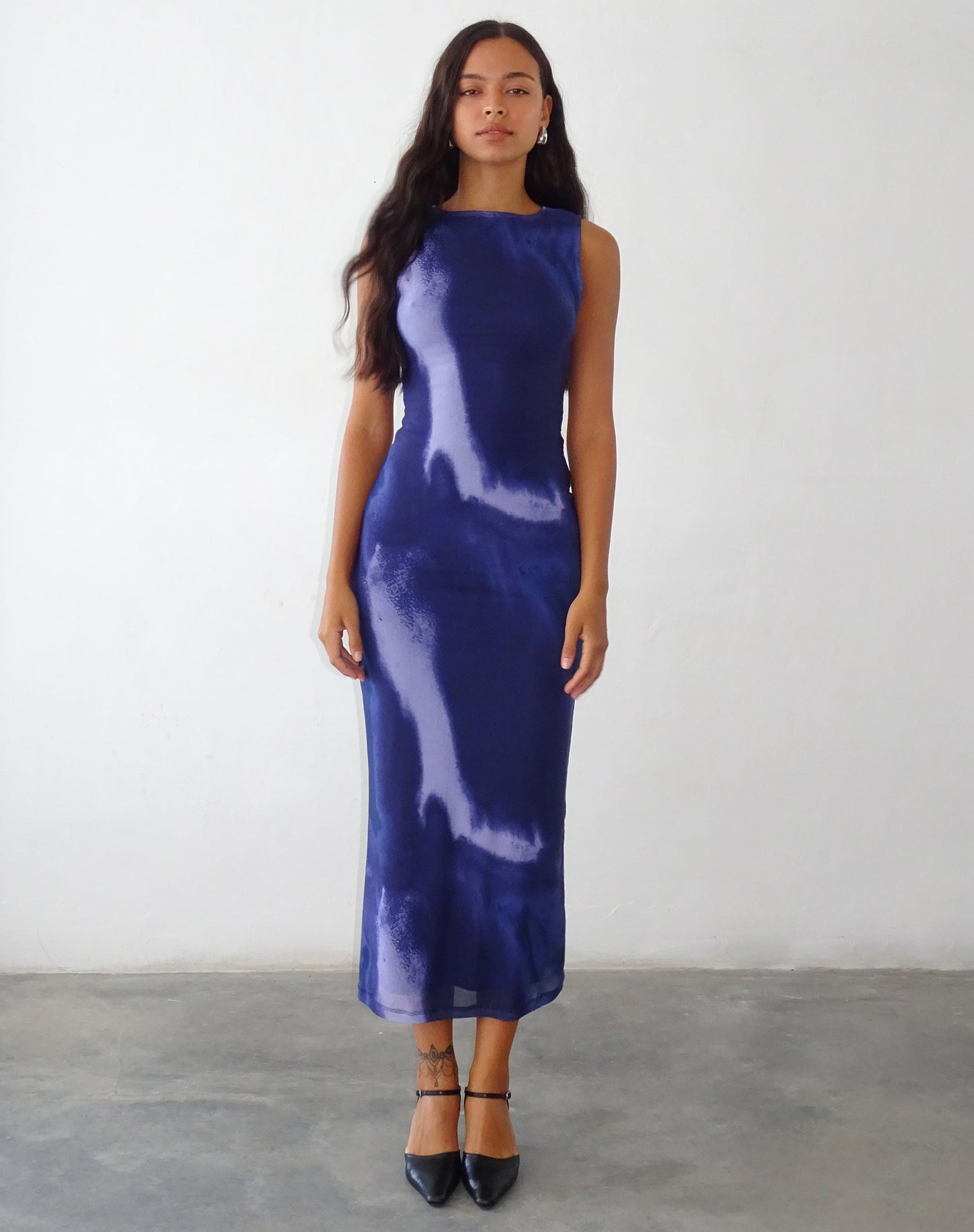 Fayola Printed Maxi Dress in Watercolour Navy